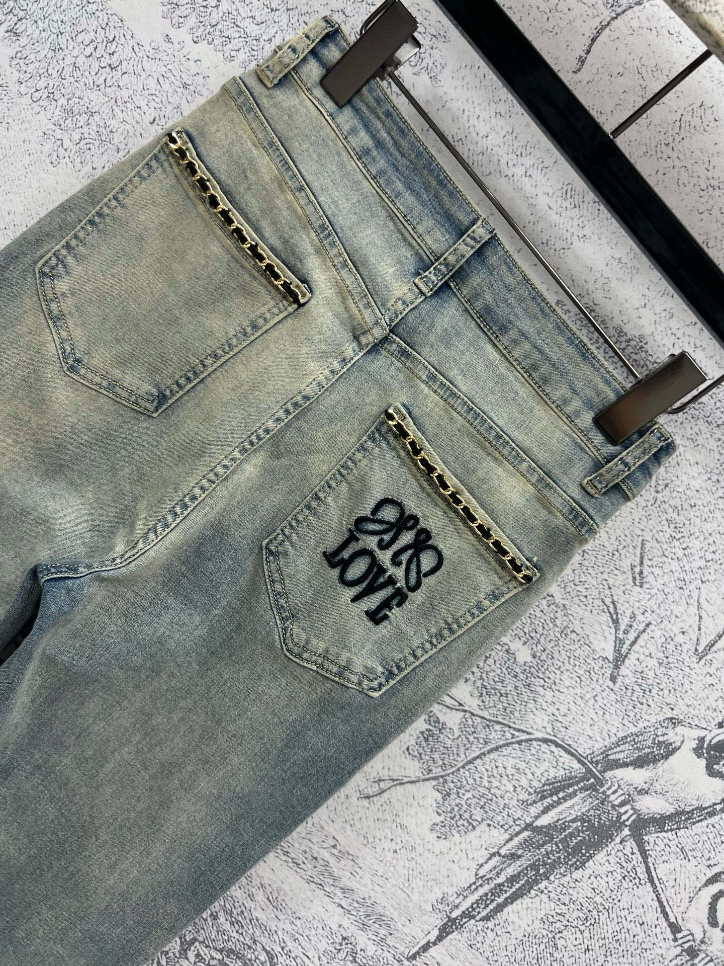 Joewe 25 Chain-decorated Jeans Blue Cotton Fabric