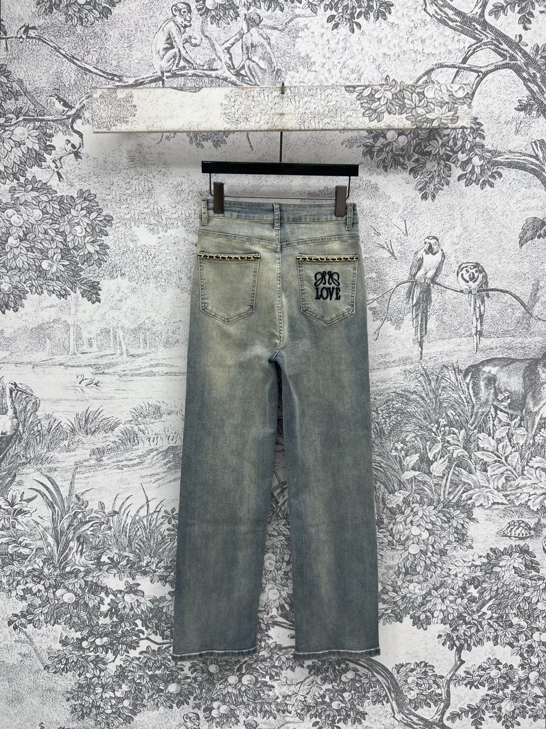 Joewe 25 Chain-decorated Jeans Blue Cotton Fabric