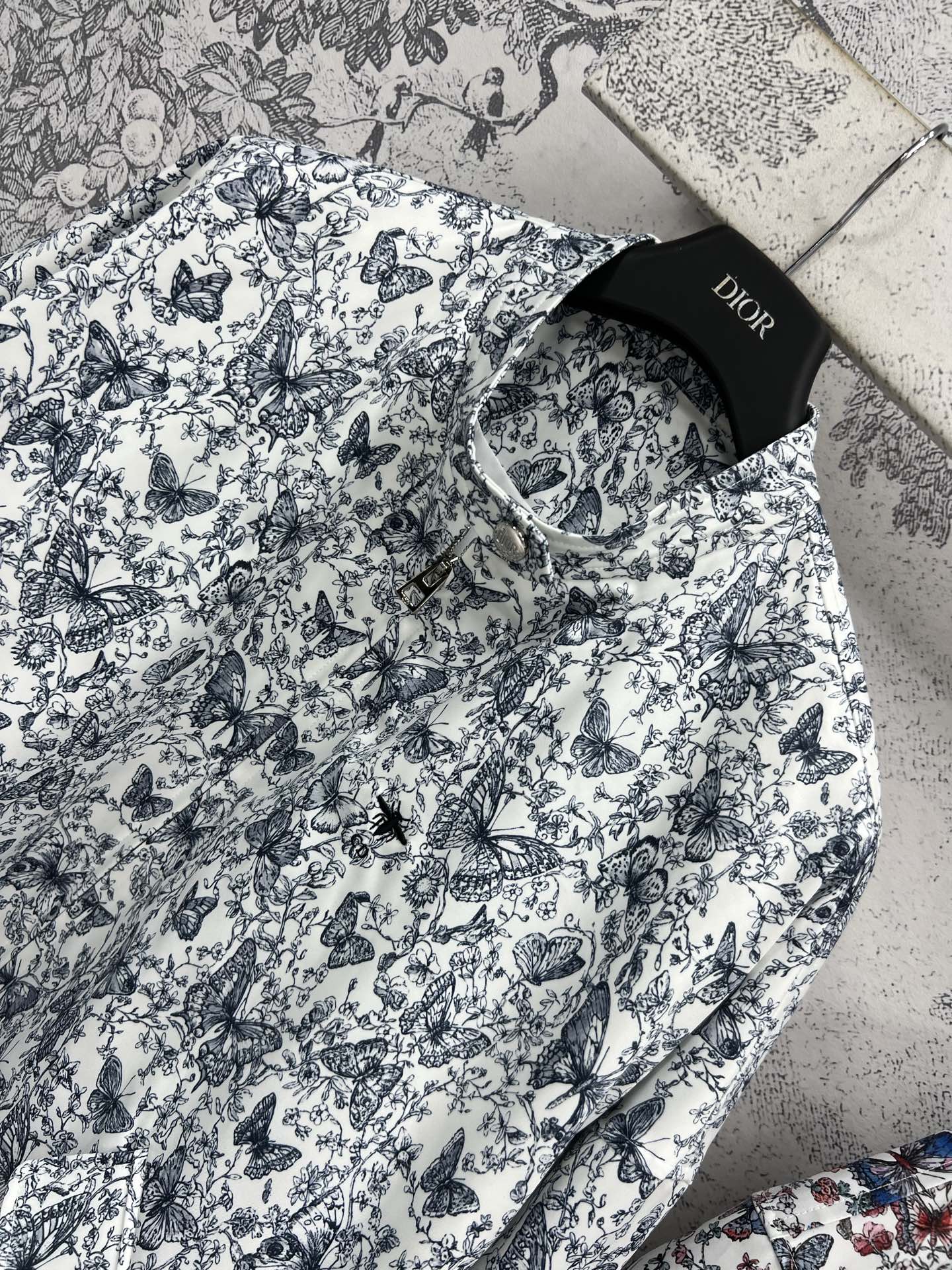 CD 25 Butterfly Floral Print Stand Collar Jacket Polyester