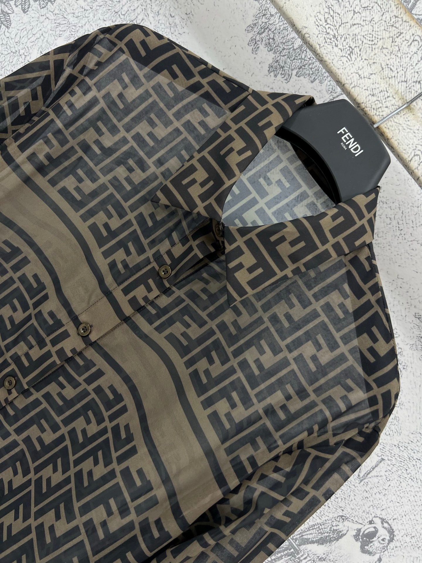 Fendi 25 Shirt Black Brown Polyester fiber