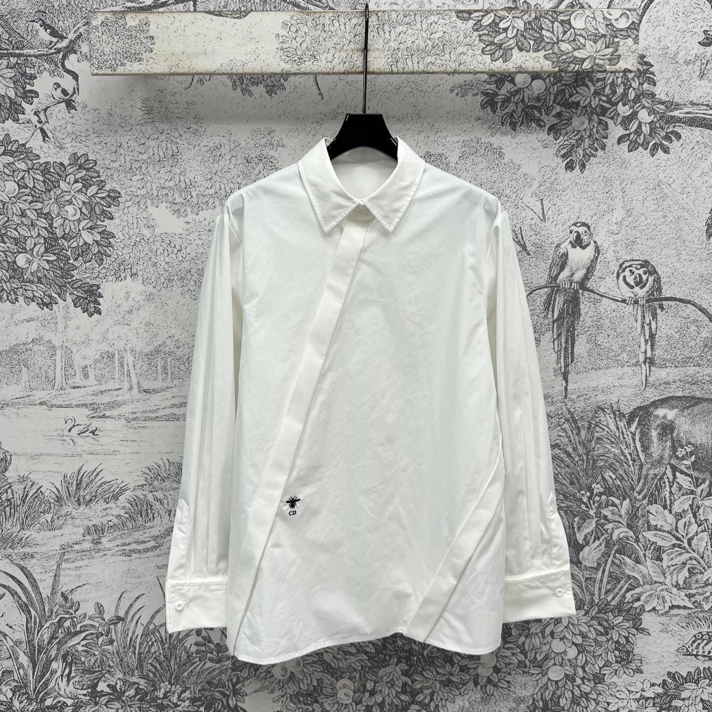 CD 25 Oblique Buttoned Long-sleeved Shirt White Cotton