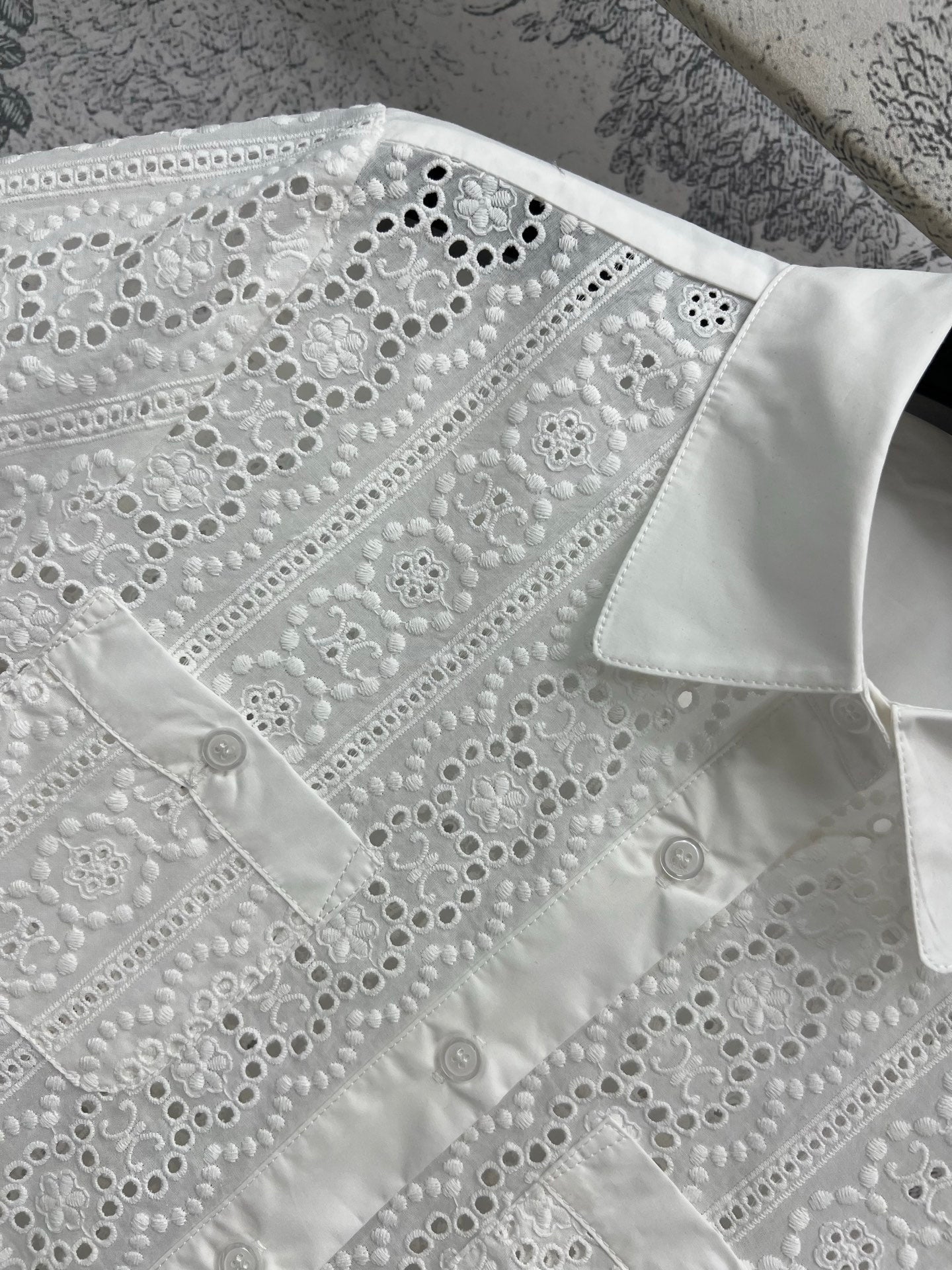 Celine 25 Lace Short Shirt White Cotton