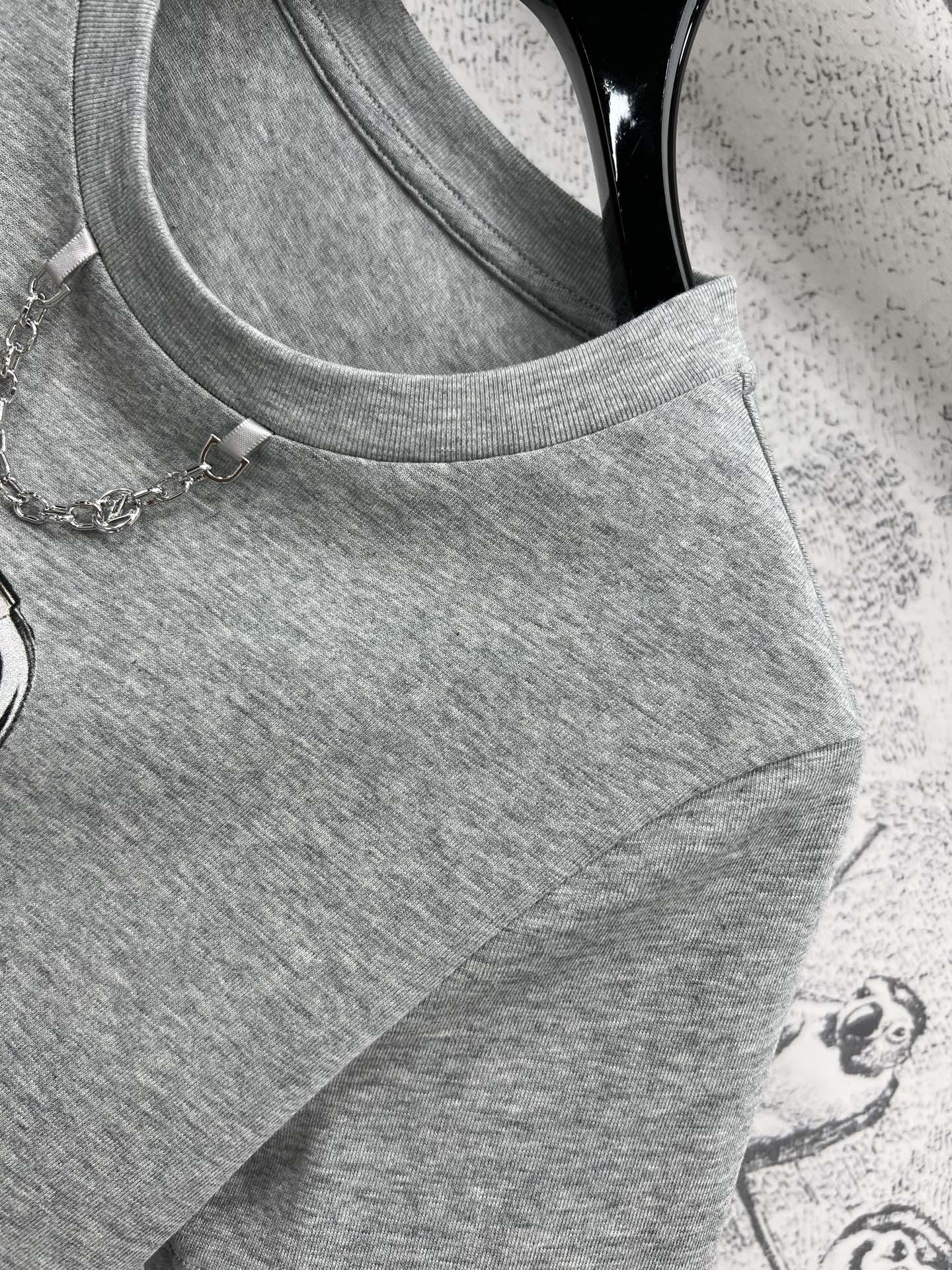 LV 25 Robot  On The Chest T-Shirt Grey Cotton