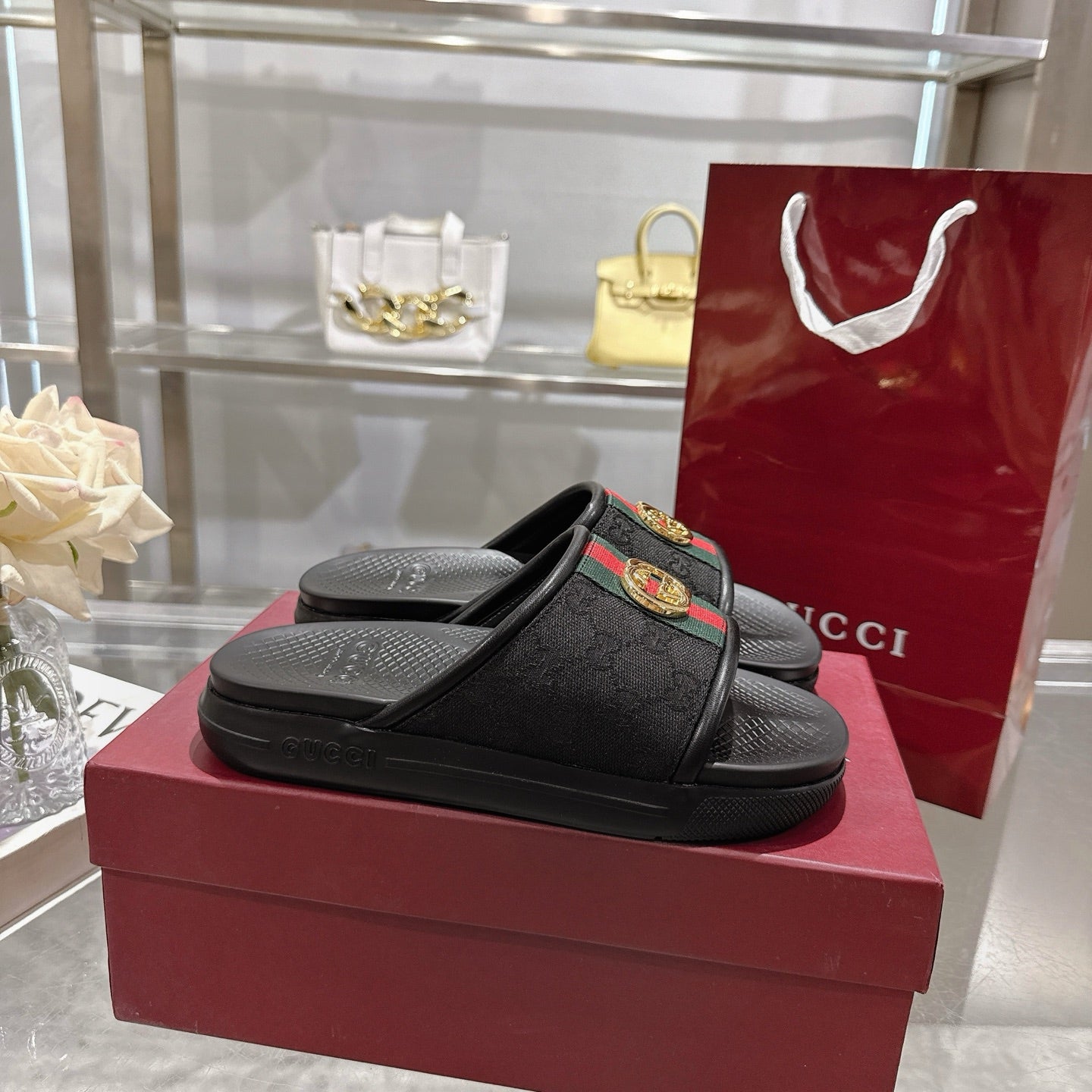 GG Men's 25 Slide Black Canvas Rubber 720569