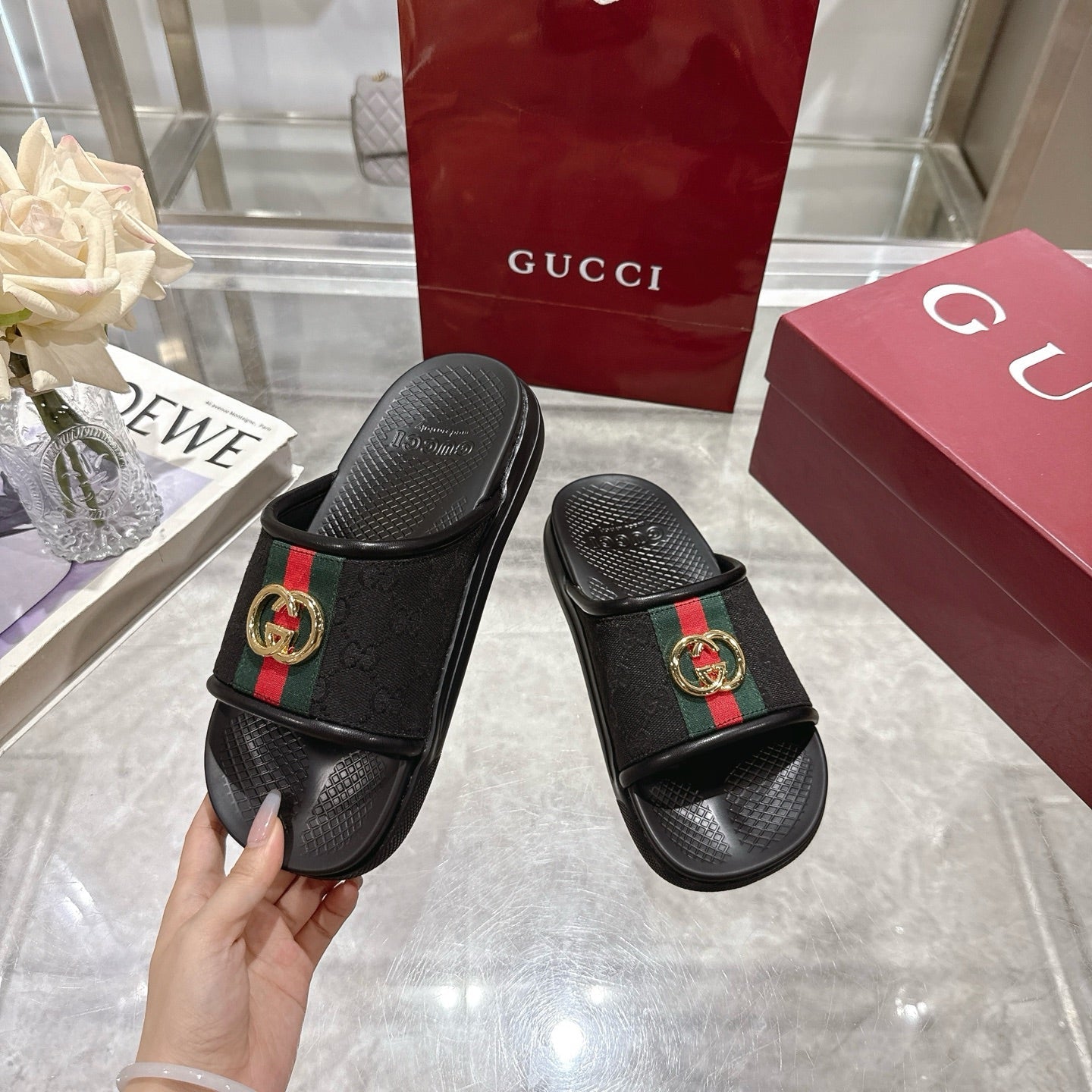 GG Men's 25 Slide Black Canvas Rubber 720569