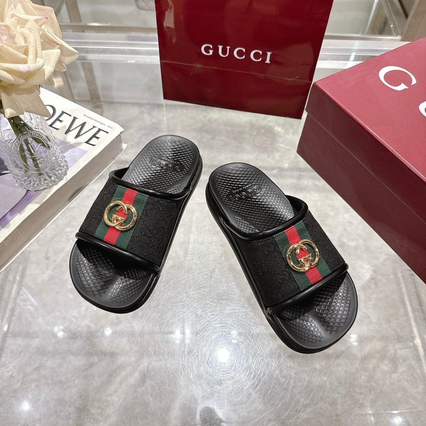 GG Men's 25 Slide Black Canvas Rubber 720569