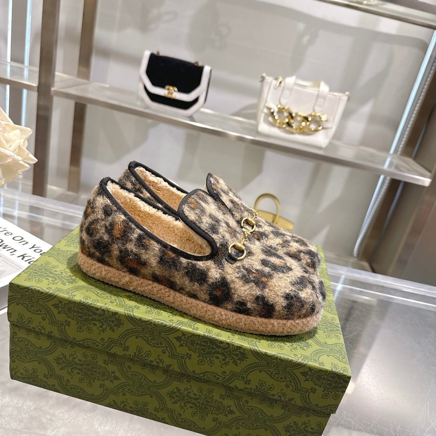 GG Horsebit Pumps Loafers Leopard Woolen 576259