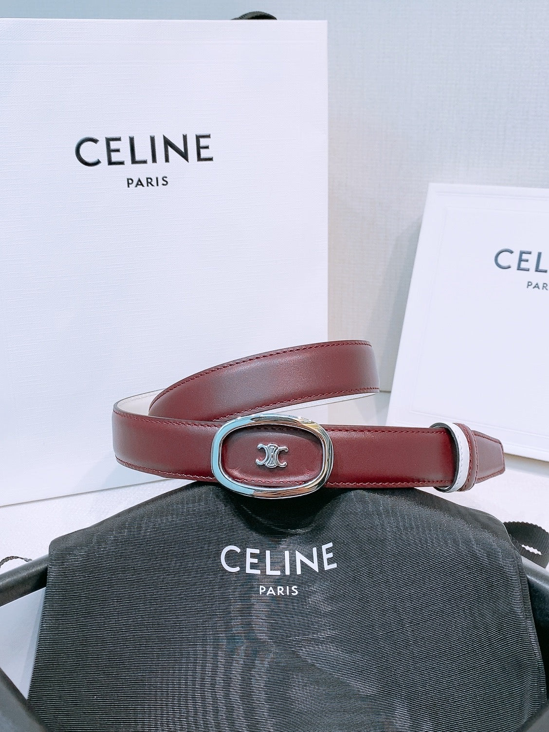 Celine 2026 Triomphe Classic Reversible Belt 25mm Leather 191084