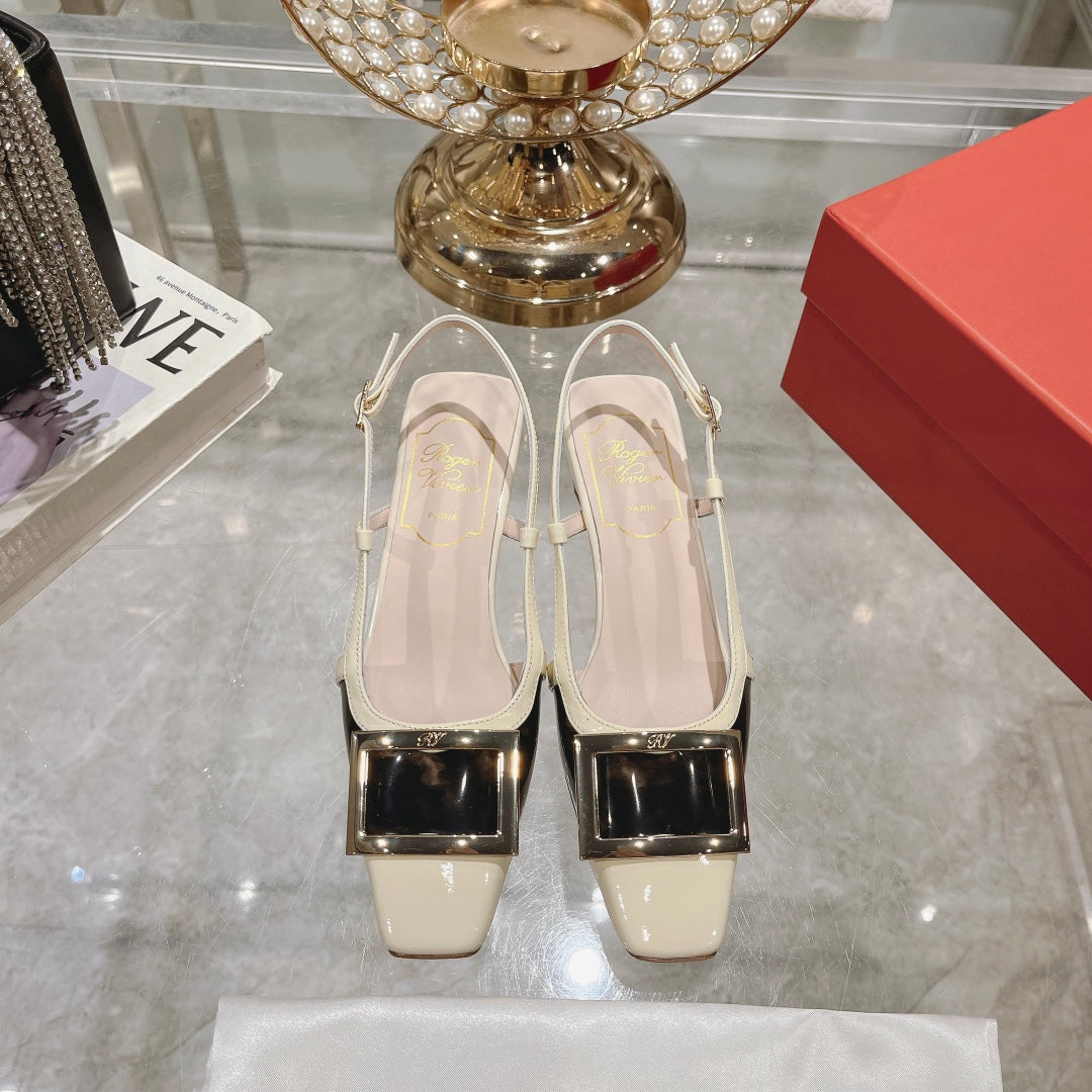 Belle Viv Metal Buckle Slingback Pumps 45 Transparent White Patent Leather