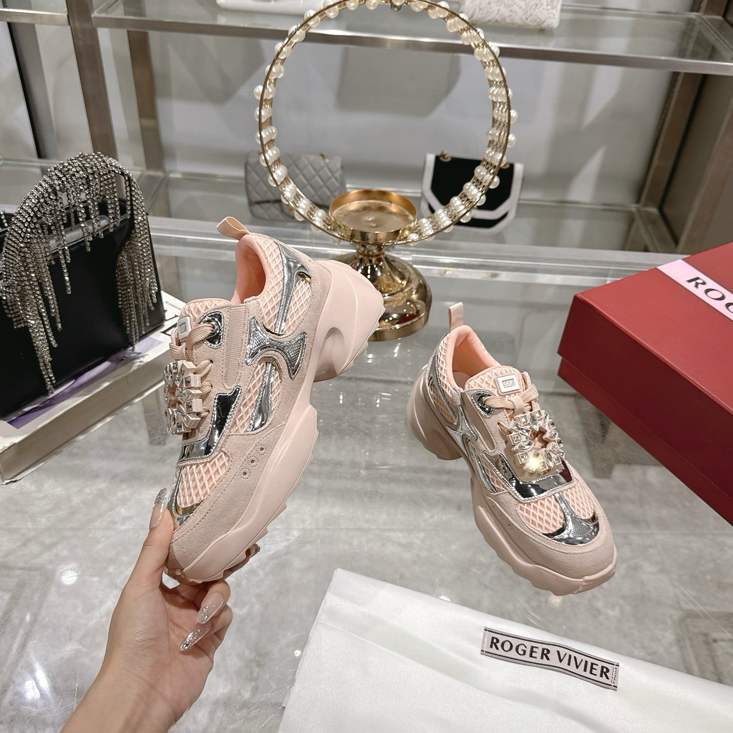 Viv 25 Diamond Sneaker Pink Cowhide Original Imported  235357