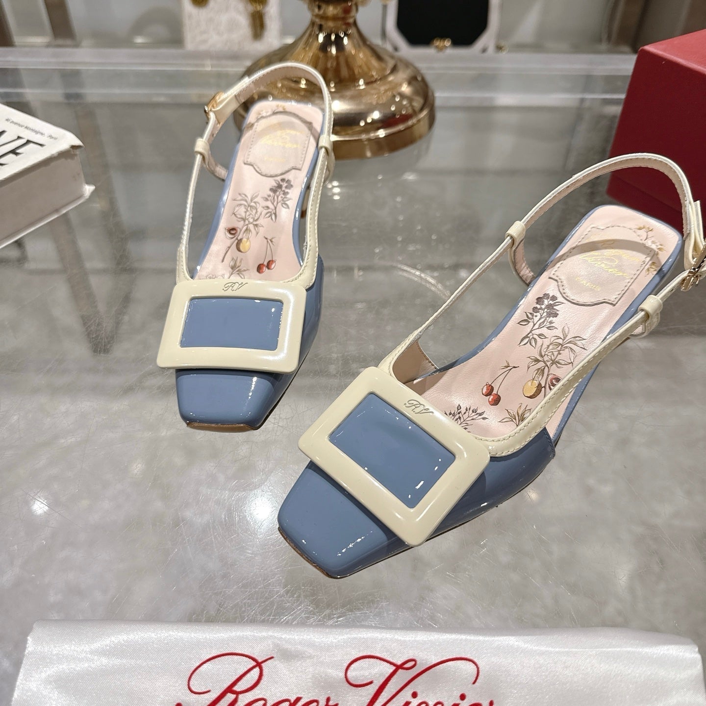 Viv 25 Flower Slingback Blue Italian Leather 300787