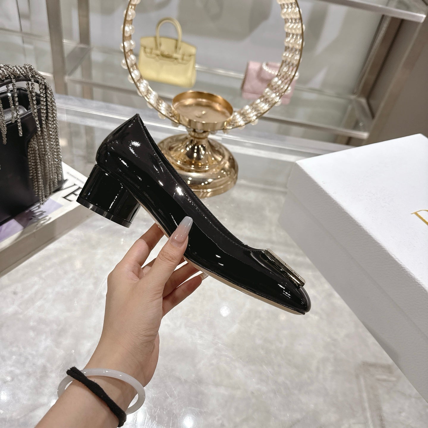 CD 25  Pump Heel Height 3cm Black Patent Leather 393413