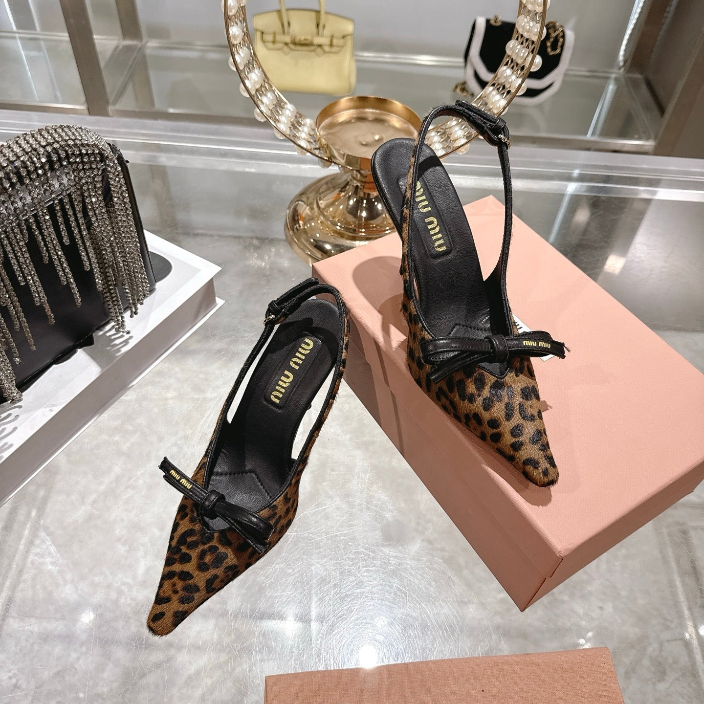 Miu 26 High Heel Slingback 80 Leopard Print Suede Leather 592099
