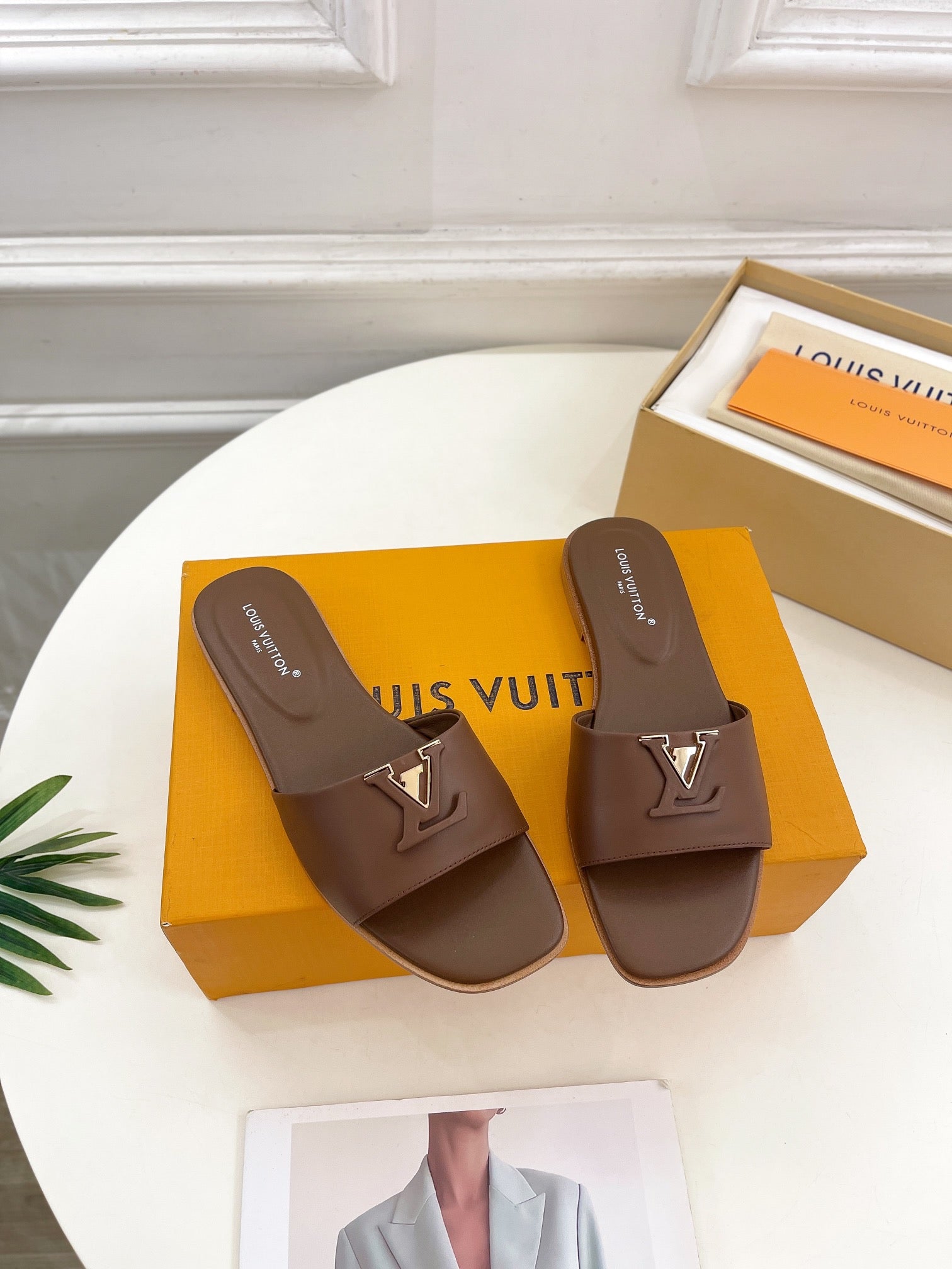 lv capri flat mule chocolate calfskin