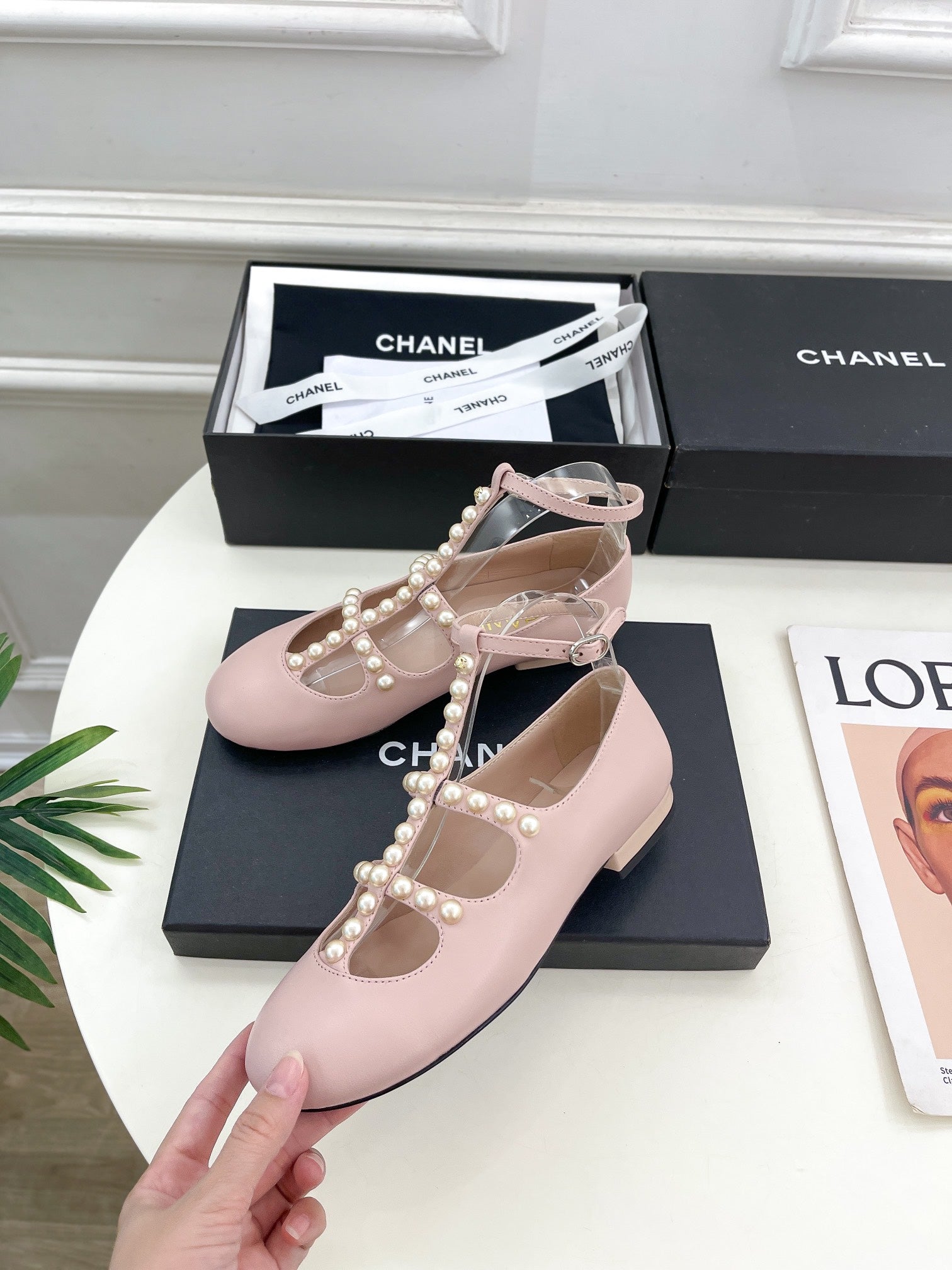 CC Mary Jane 10mm In Light Pink With Small Pearls Lambskin 948760