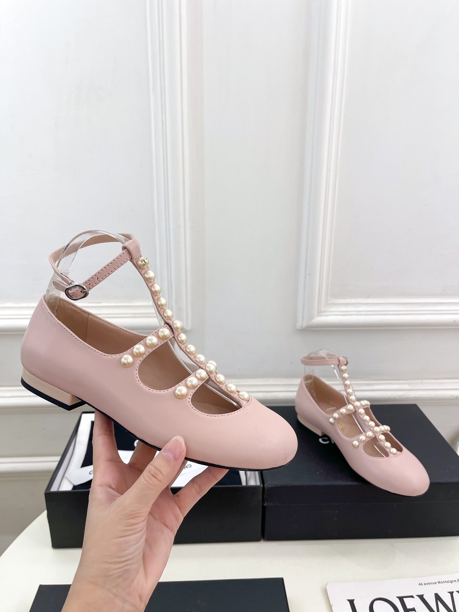 CC Mary Jane 10mm In Light Pink With Small Pearls Lambskin 948760