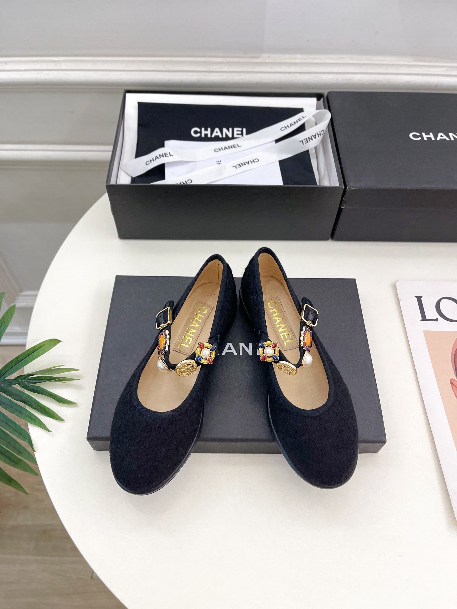 CC Ballet Flats 10mm Black Wool Tweed And Fabric 948826