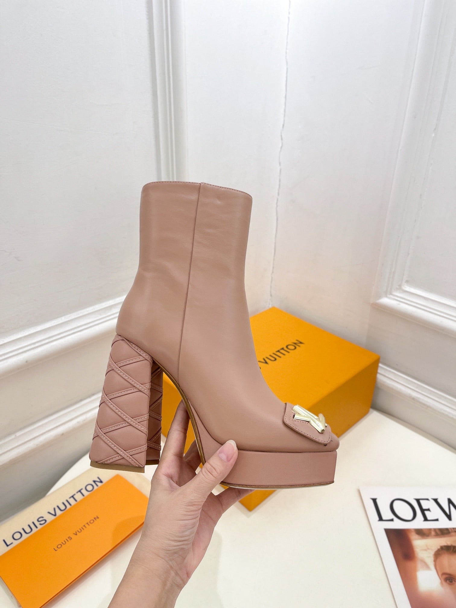LV Shake Platform Ankle Boot 120mm Nude Pink Calfskin