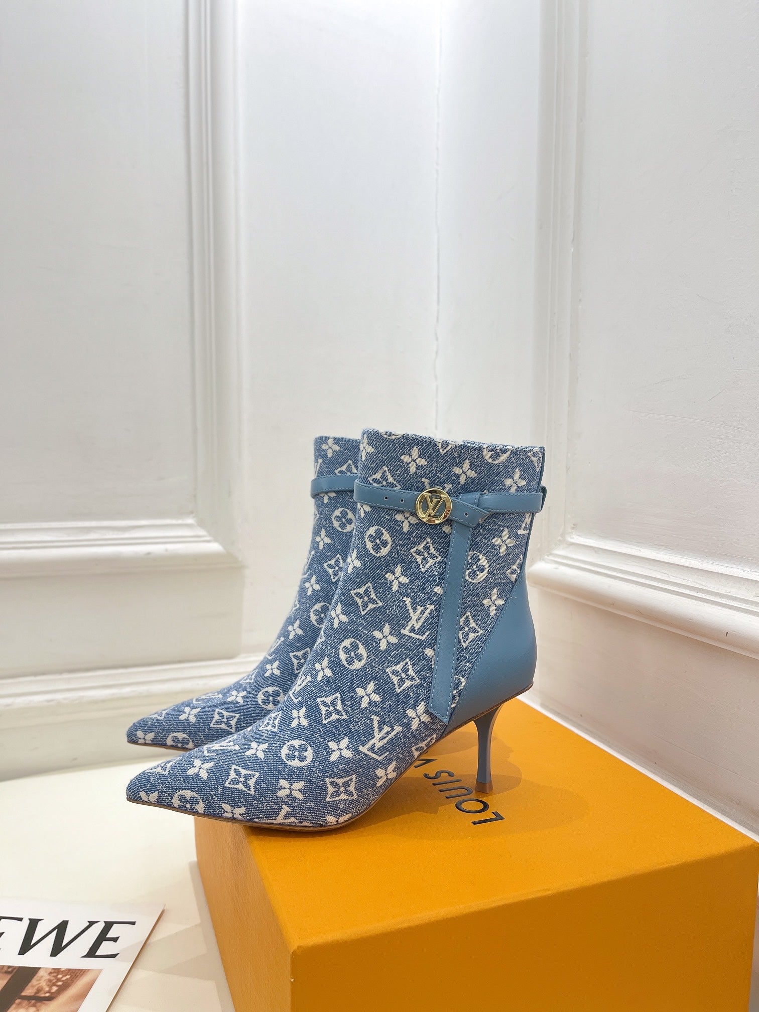 LV Stellar Ankle Boot 70mm Light Blue Monogram Jacquard Fabric