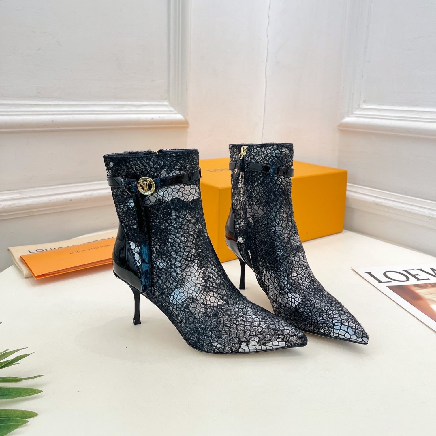 LV Stellar Ankle Boot 70mm White Mix Black Calfskin