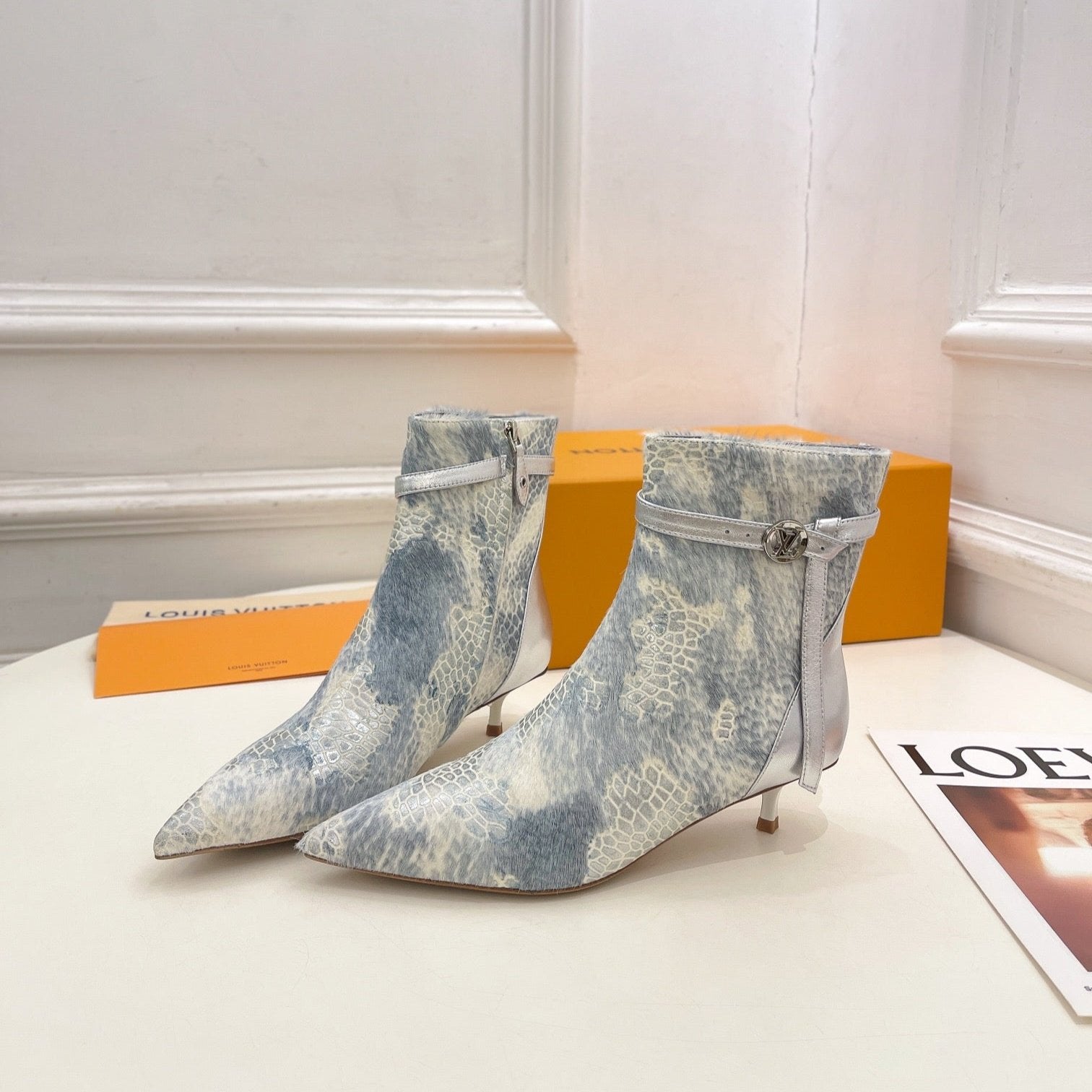 LV Stellar Ankle Boot 40mm White Mix Blue Calfskin