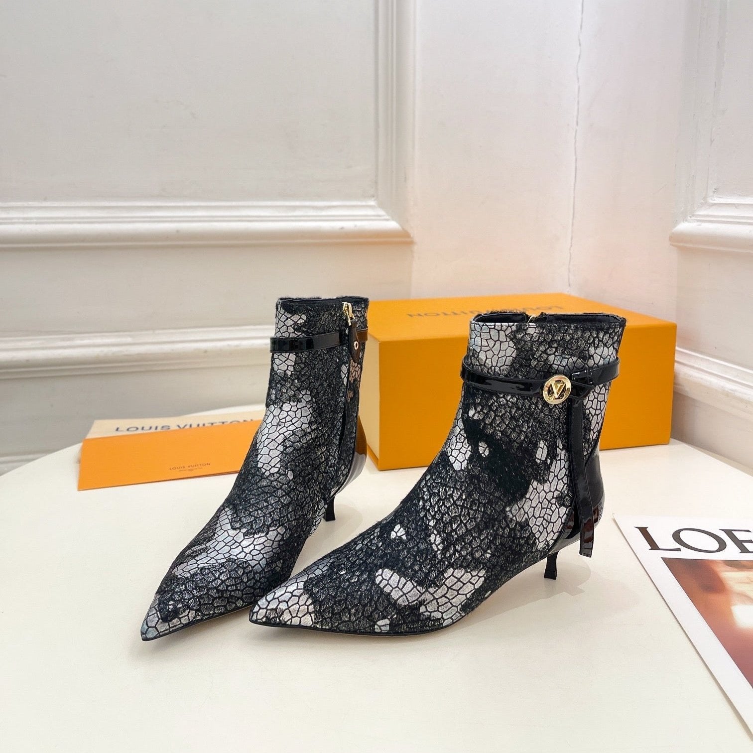 LV Stellar Ankle Boot 40mm White Mix Black Calfskin