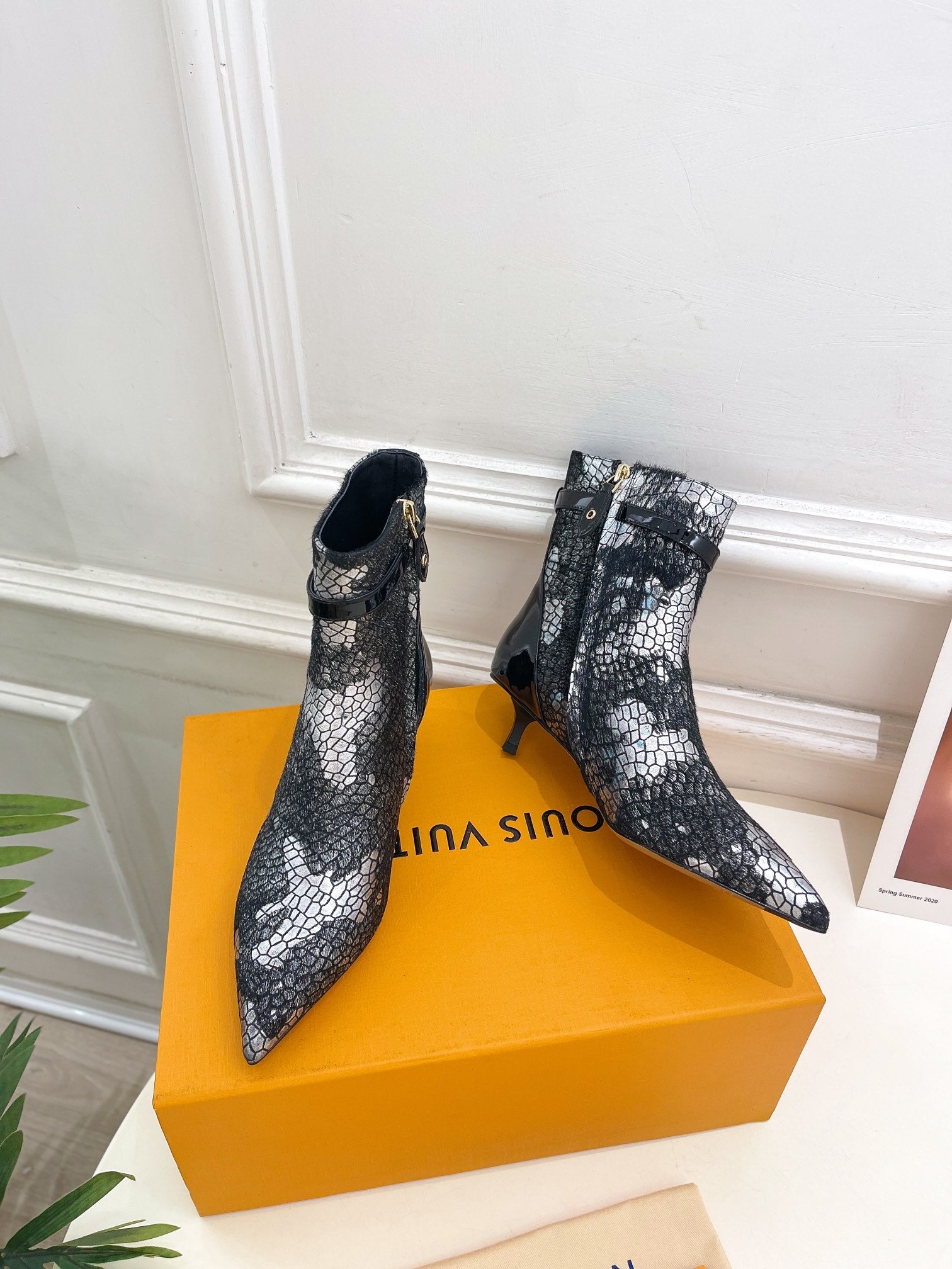 LV Stellar Ankle Boot 40mm White Mix Black Calfskin