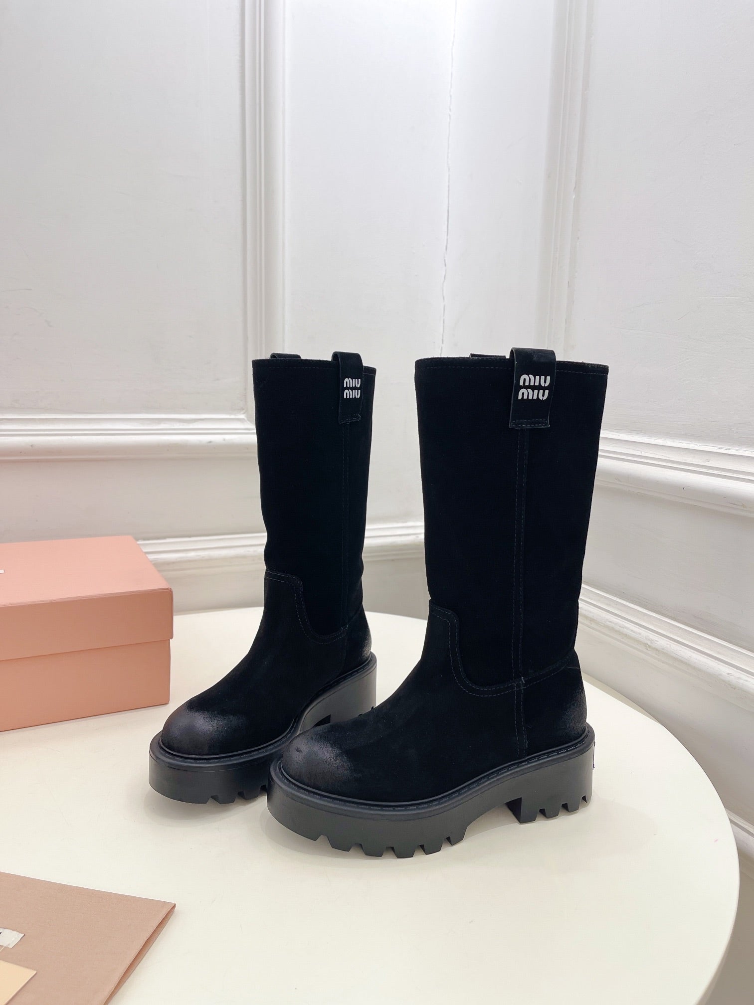 Miu Short Boots Black Sude