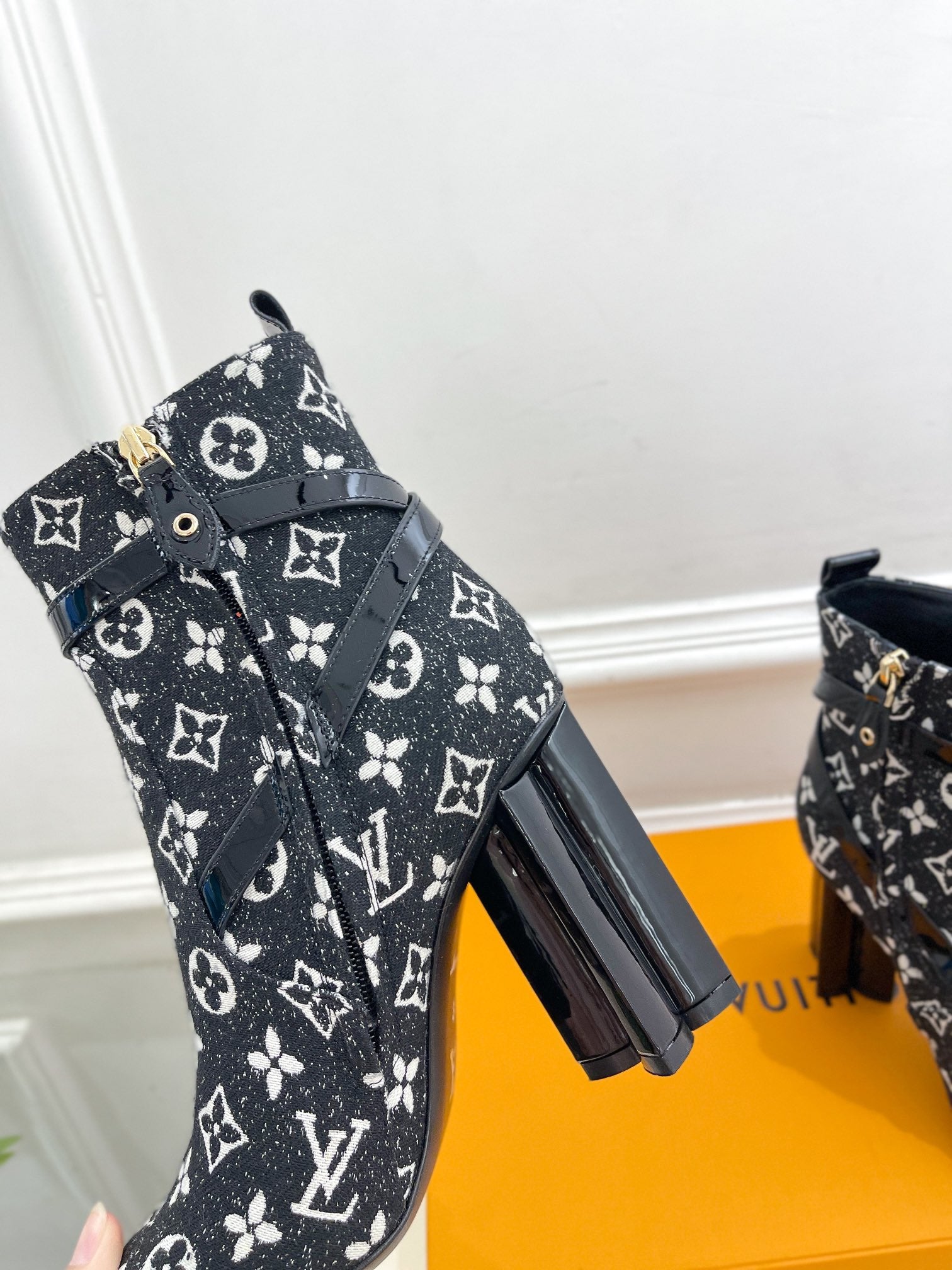 LV Silhouette Ankle Boots 100mm Black Monogram Jacquard Fabric