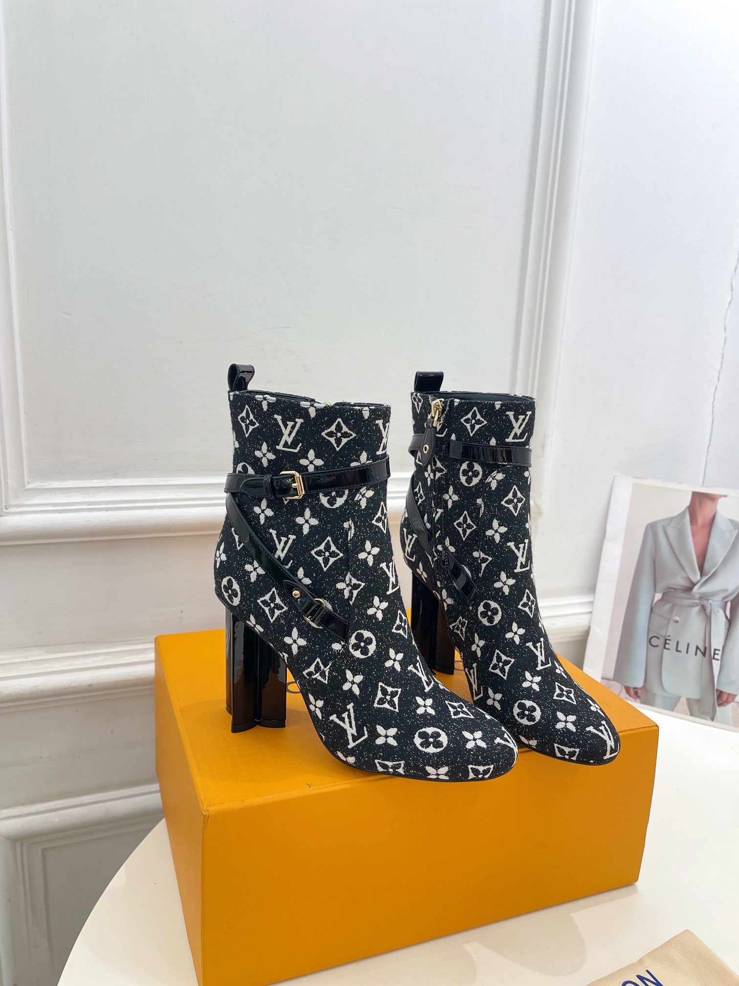 LV Silhouette Ankle Boots 100mm Black Monogram Jacquard Fabric