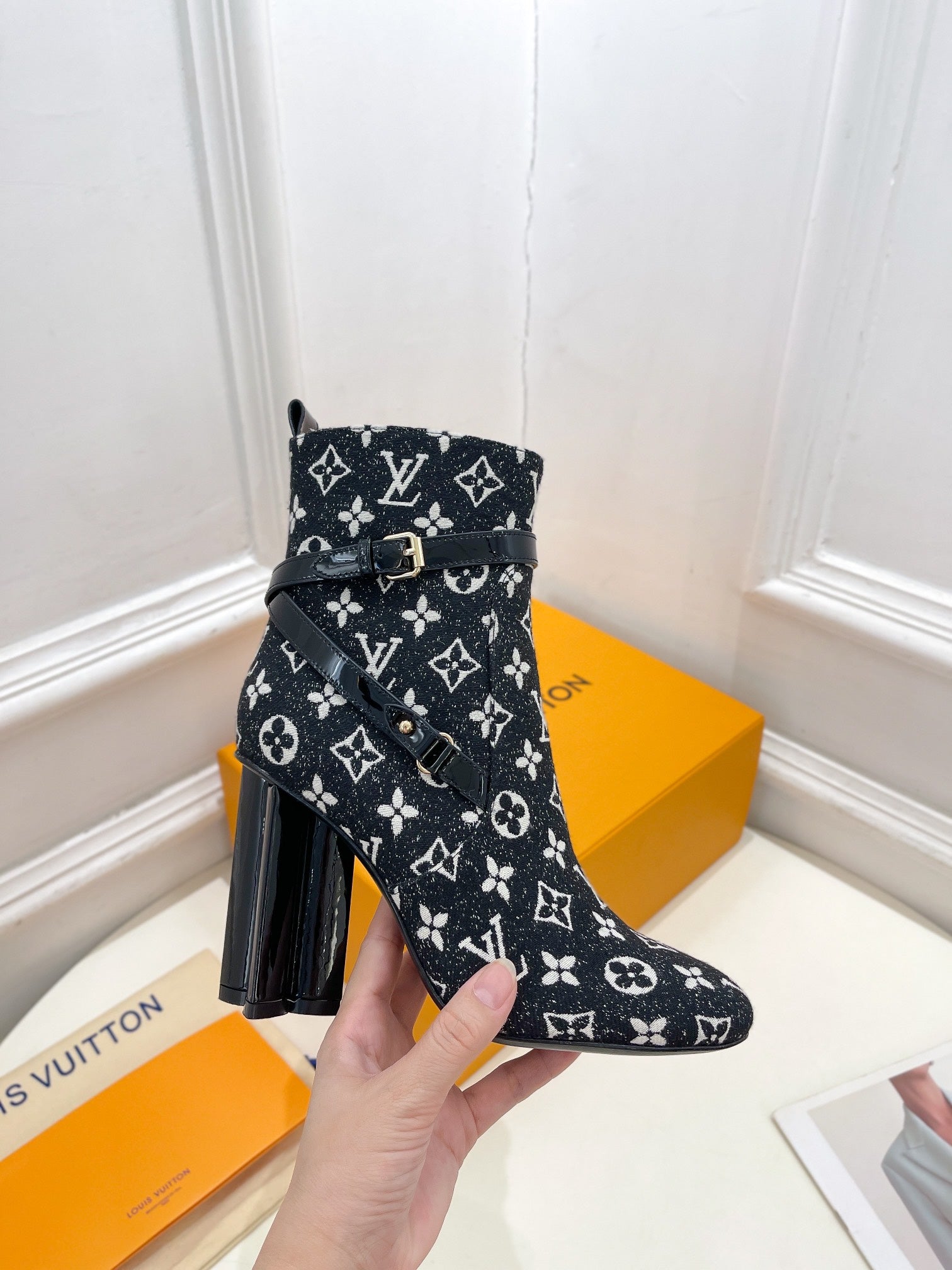 LV Silhouette Ankle Boots 100mm Black Monogram Jacquard Fabric