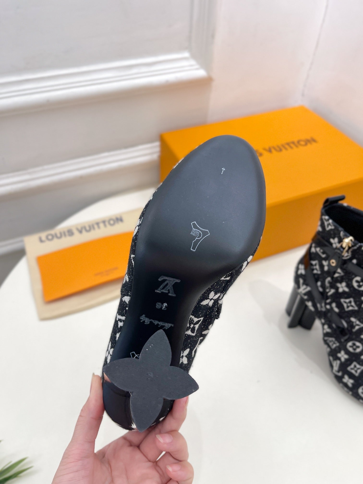 LV Silhouette Ankle Boots 100mm Black Monogram Jacquard Fabric