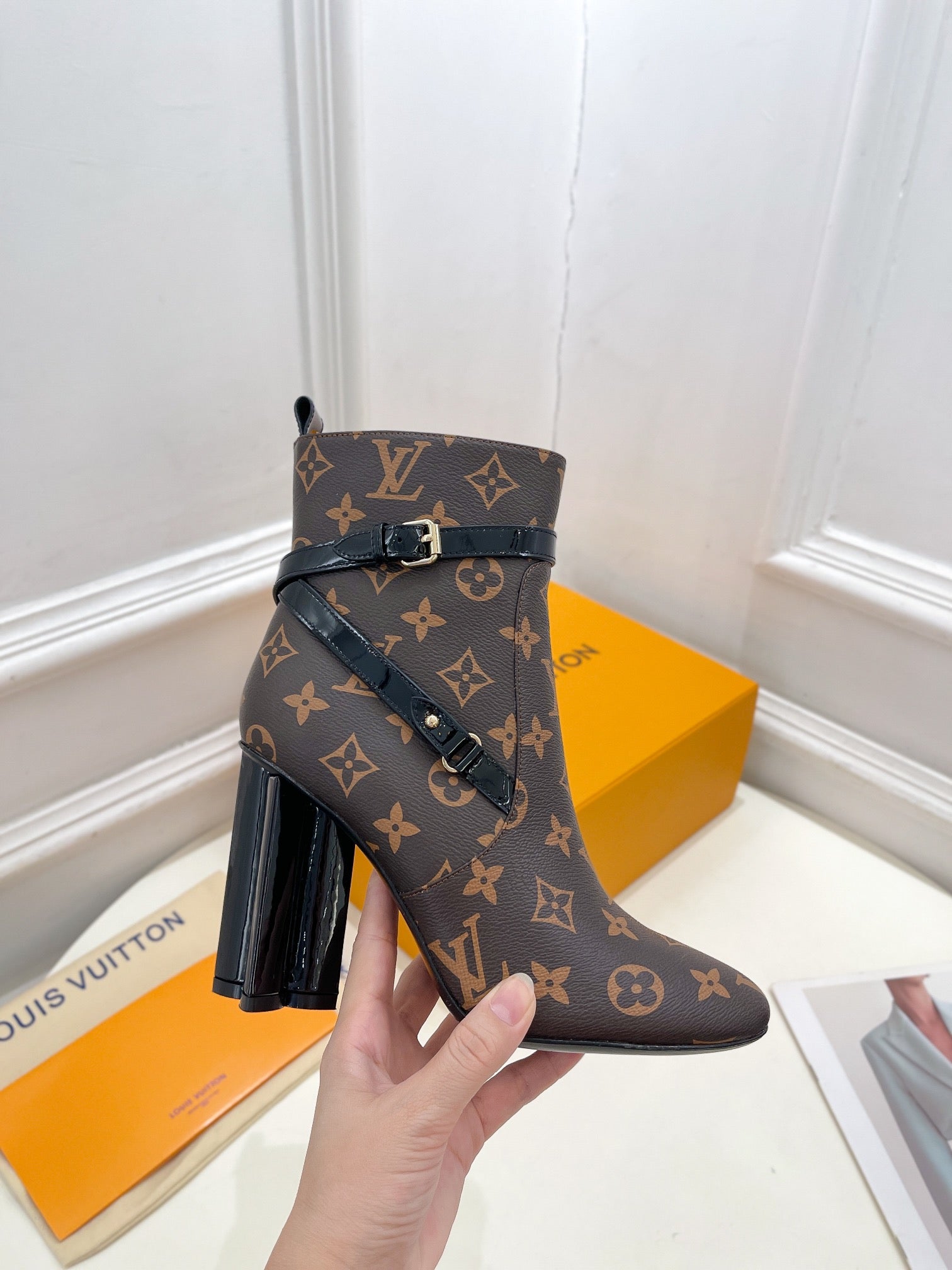 LV Silhouette Ankle Boots 100mm Dark Brown Monogram Calfskin