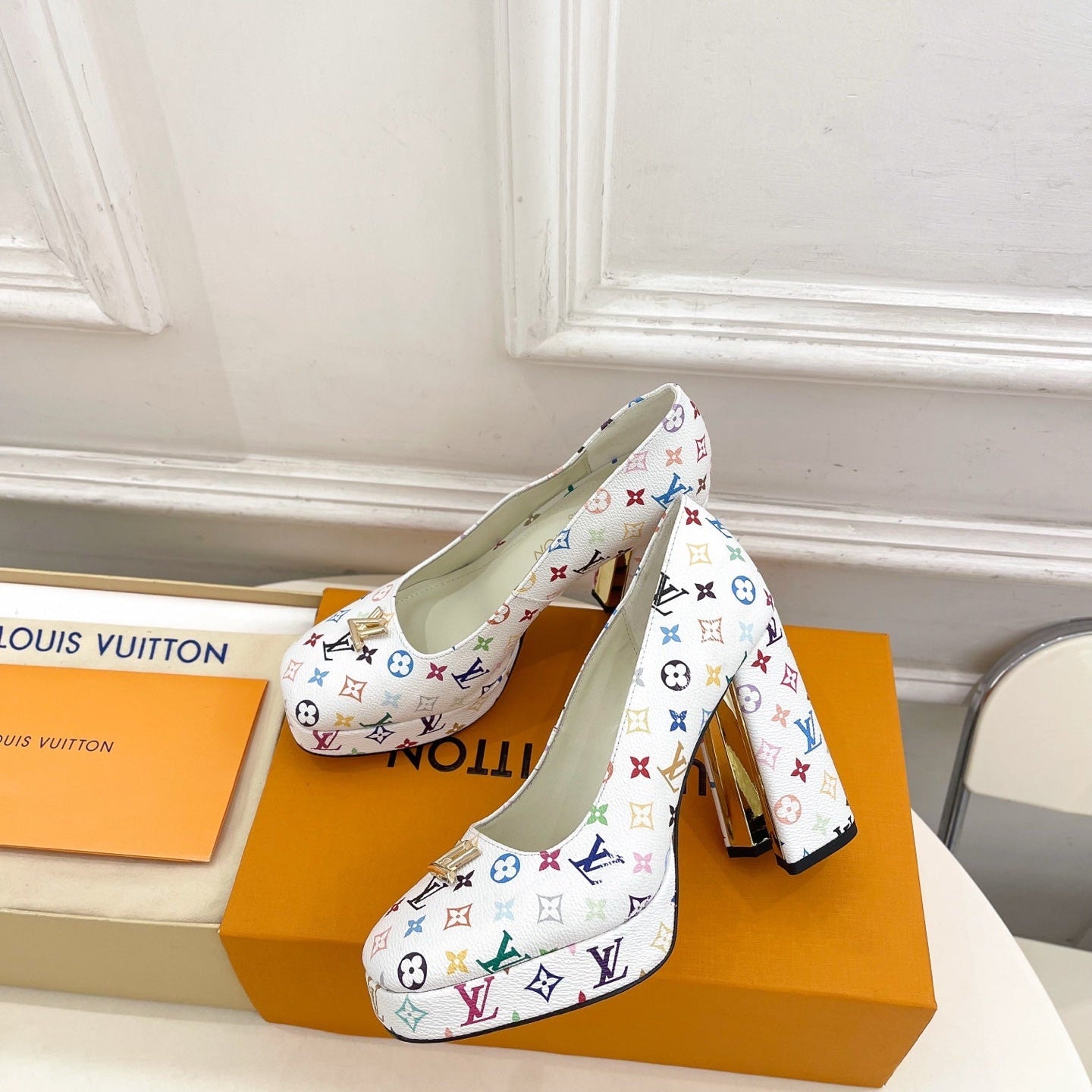 LV 26ss Pump 110 White Monogram Multicolor Leather 631921