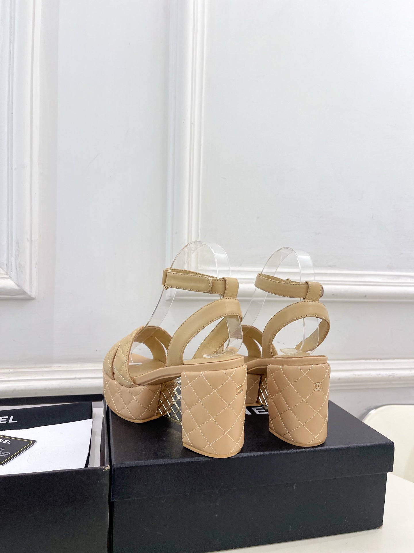 CC 26s HighHeeled Platform Sandals 85 Beige Sheepskin 631869