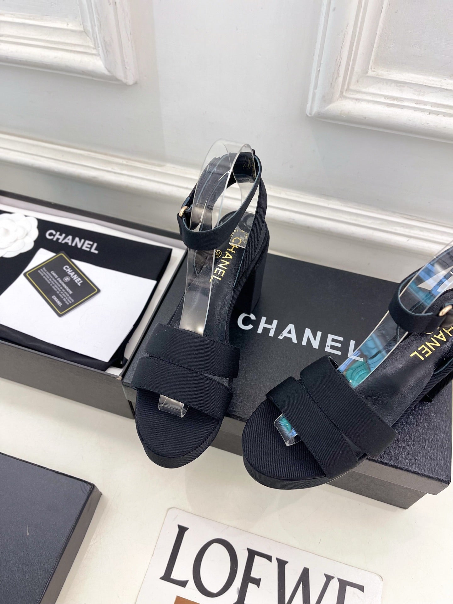 CC 26s HighHeeled Platform Sandals 85 Black Striped Fabric 631870