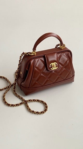 CC  Mini Top Handle 18cm Red Leather Gold Hardware