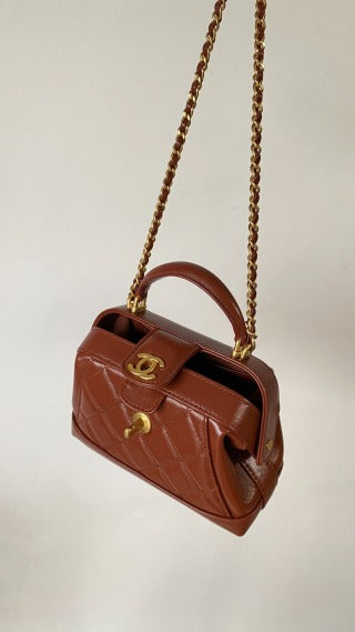 CC  Mini Top Handle 18cm Red Leather Gold Hardware