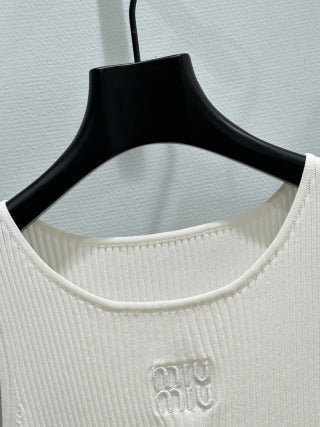 Miu Miu 2025 Round Neck Sleeveless Vest White Viscose