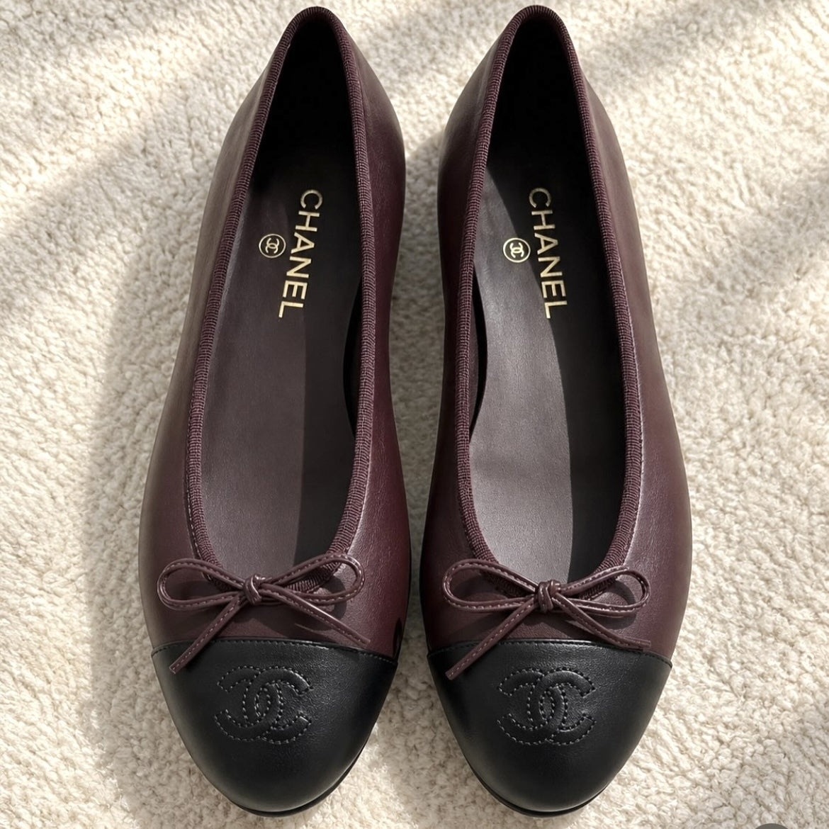Chanel 2026 Ballet Flat Deep Burgundy Mix Black Lambskin