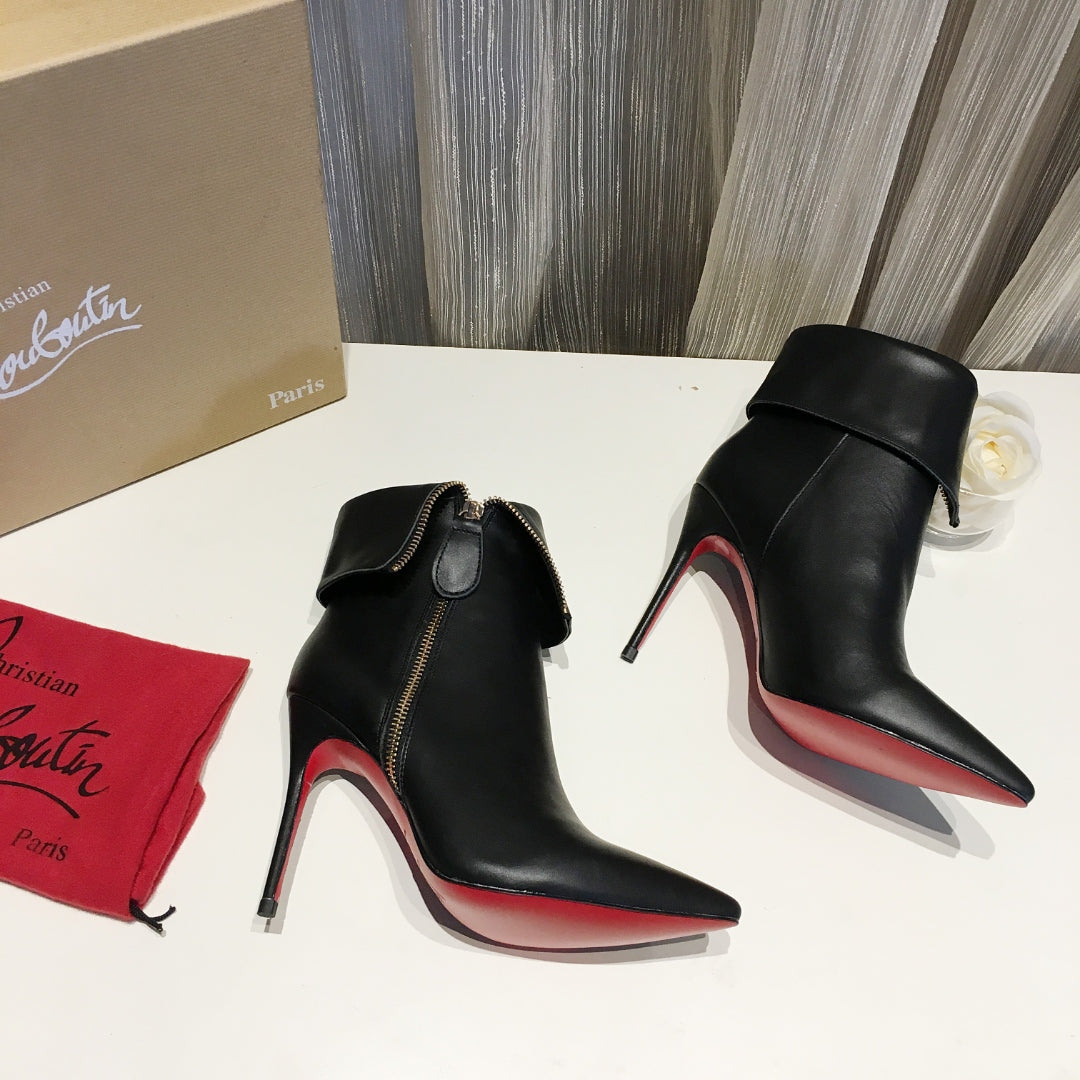 CL Women Zipper Ankle Boots 100mm Calfskin Black