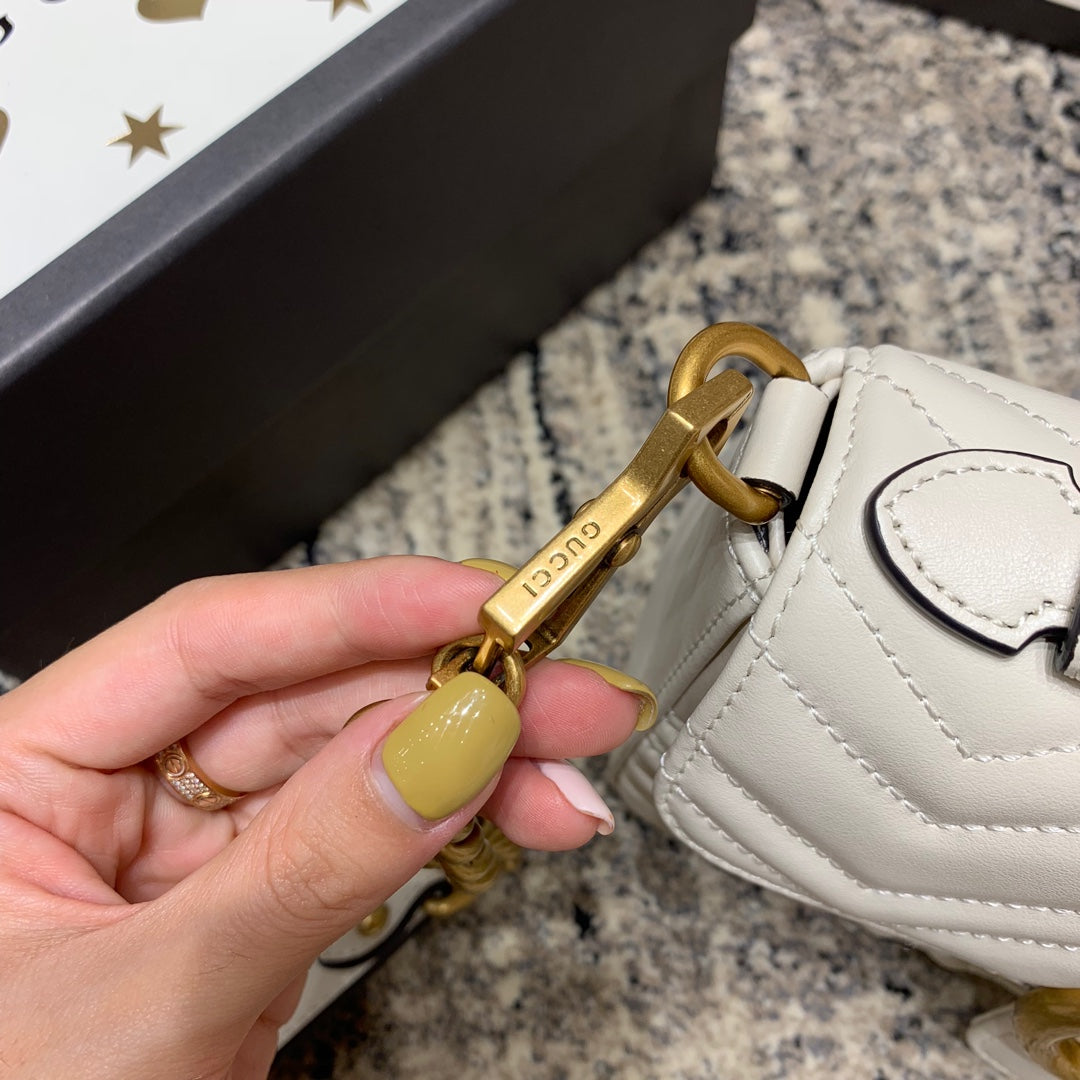 GG Marmont 21cm Mini Top White Calfskin Gold Hardware