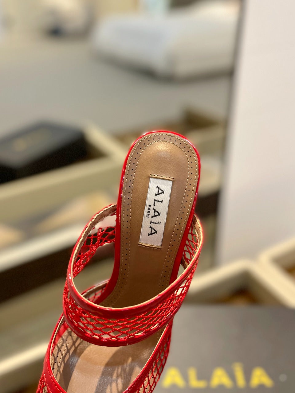 alaia mule 110 fishnet red heart lambskin