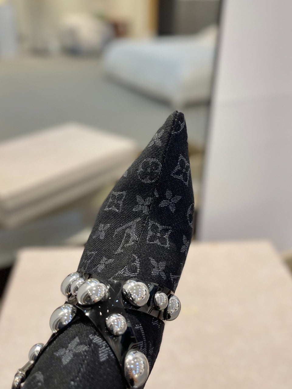 LV Ankle Boots 100mm Black Monogram Jacquard Fabric