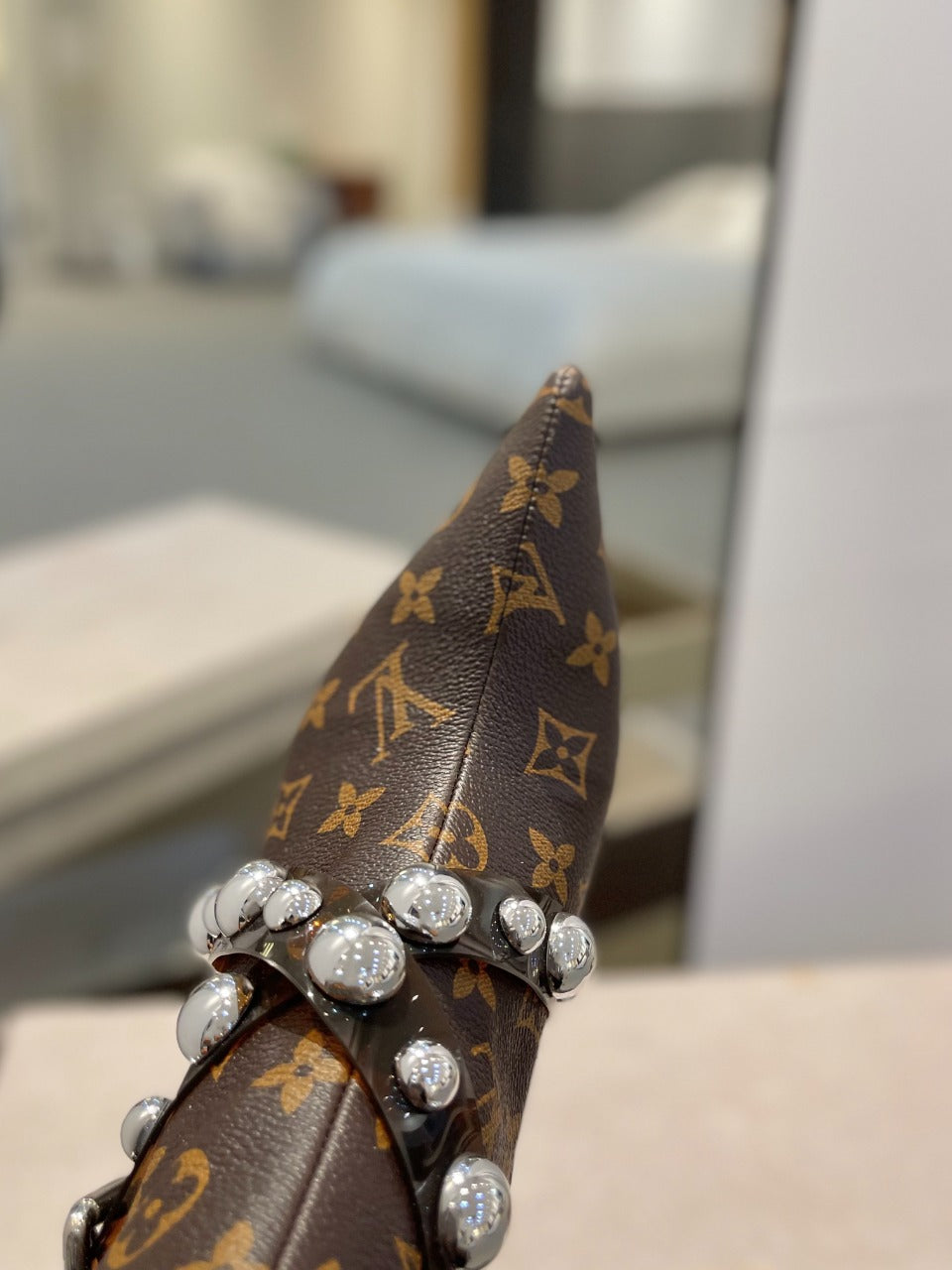 LV Ankle Boots 100mm Dark Brown Monogram Lambskin