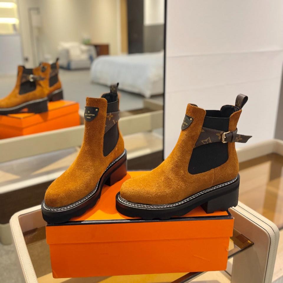 LV Beaubourg Ankle Boot 100mm Orange Yellow Suede