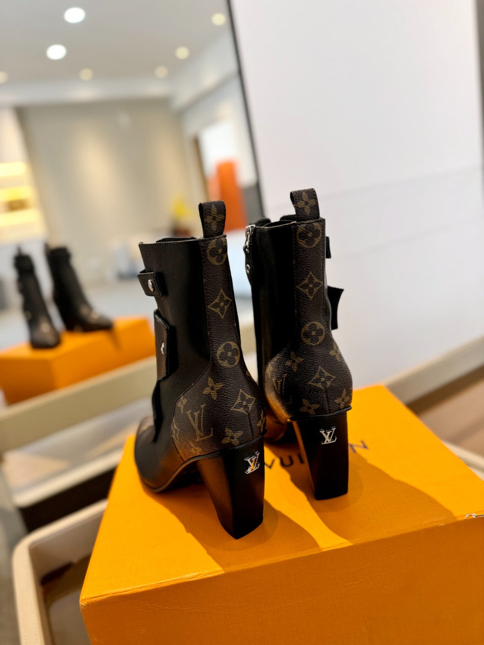 LV Trinity Ankle Boot 75mm Black Mix Dark Brown Monogram Calfskin