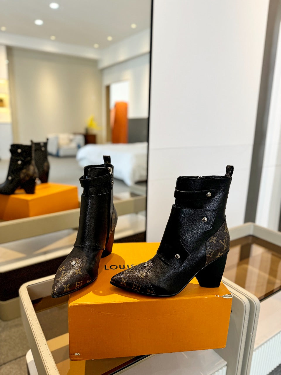 LV Trinity Ankle Boot 75mm Black Mix Dark Brown Monogram Calfskin