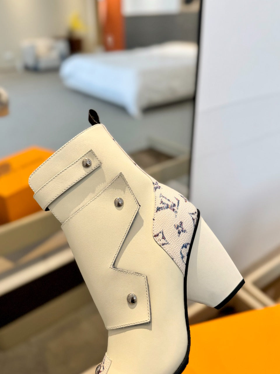 LV Trinity Ankle Boot 75mm White Monogram Calfskin