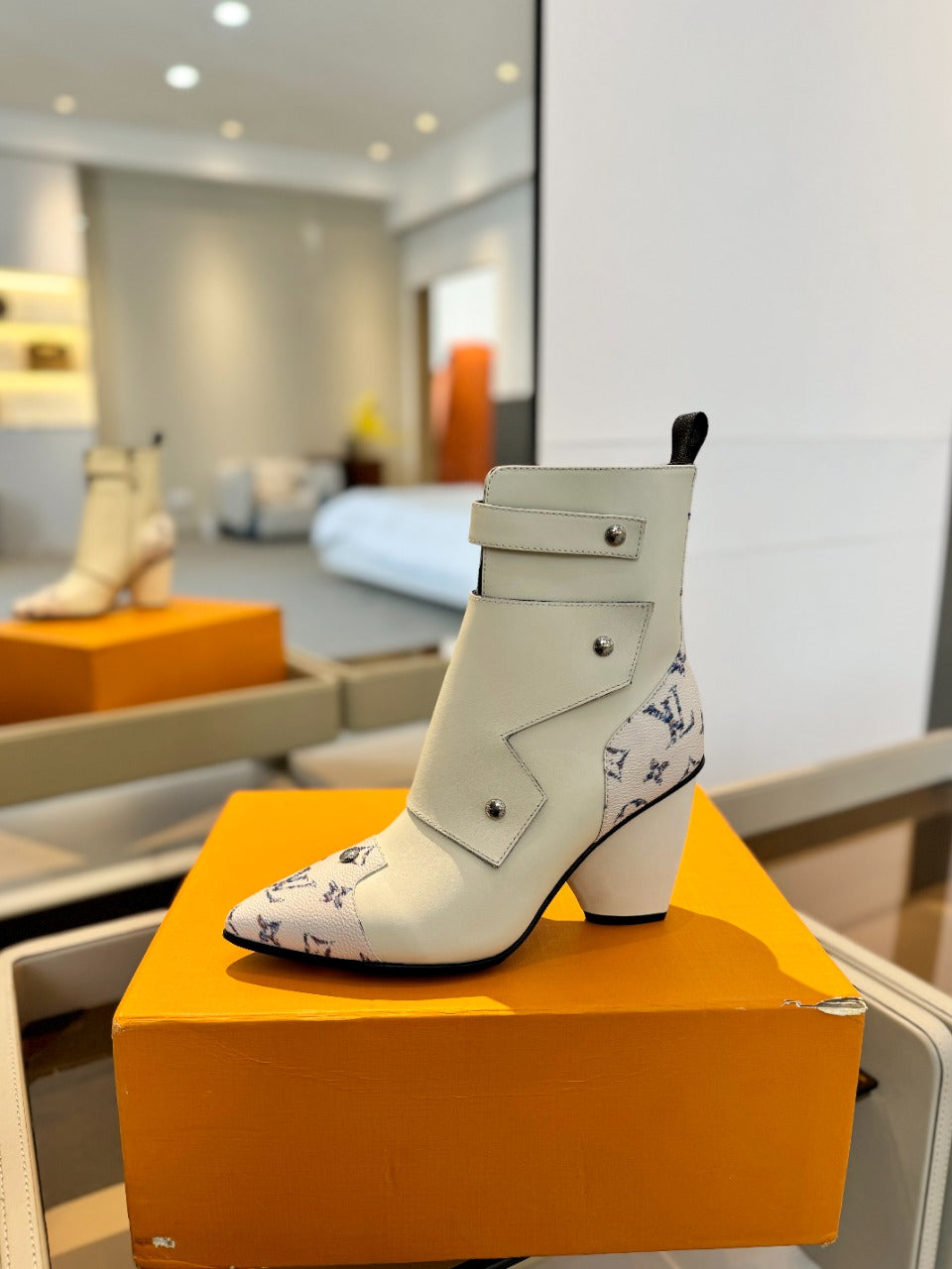 LV Trinity Ankle Boot 75mm White Monogram Calfskin